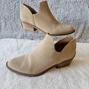 Lucky Brand Women's Freelia Leather Suede Ankle Zip Heel Booties Size 8.5M Taupe